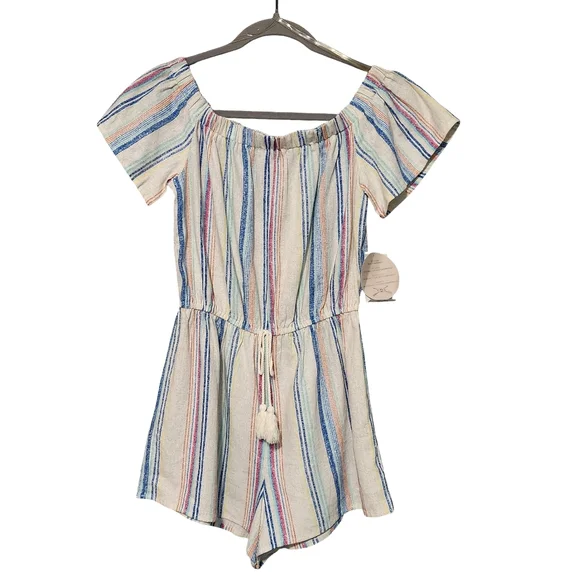 GYPSIES MOONDUST Womens Romper Small Natural Stripe Coastal Boho NEW - Picture 2 of 12